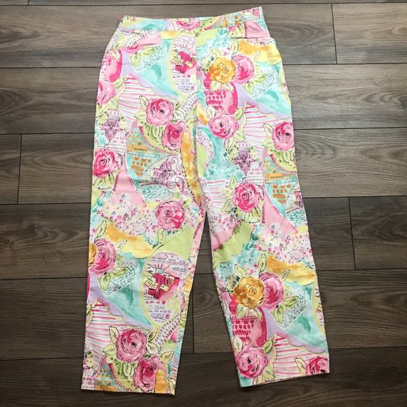 Vintage Susan Graver Womens Multicolor Floral Cafe Capri Pants Medium Cotton - Picture 1 of 12